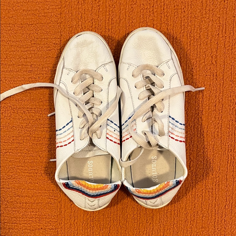 Soludos Women's White Sneakers with Red and Blue Stripes
